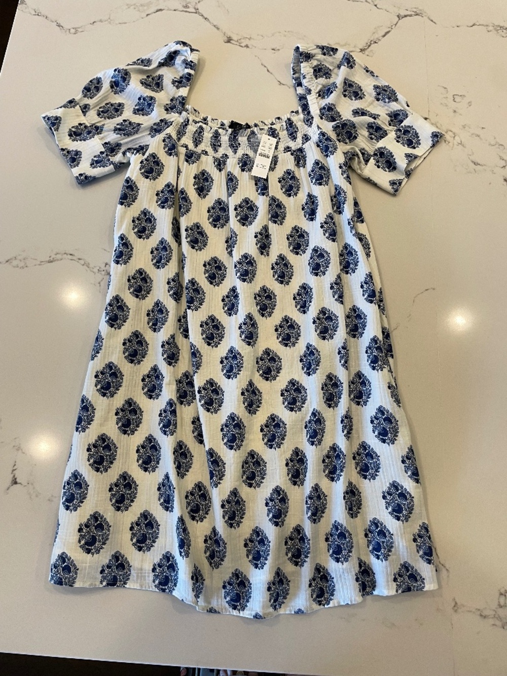 J Crew Ivory and Blue Floral Dress - Size Medium
